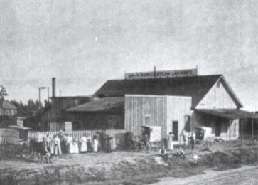 Santa Monica Steam Laundry located at the corner of 8th Street and Railroad Avenue (now Colorado Avenue) in Santa Monica, 1902.Fred Basten Collection (170.2.77)