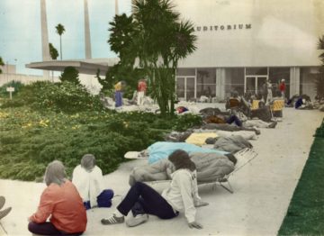 Santa Monica Civic Center - people sitting on ground