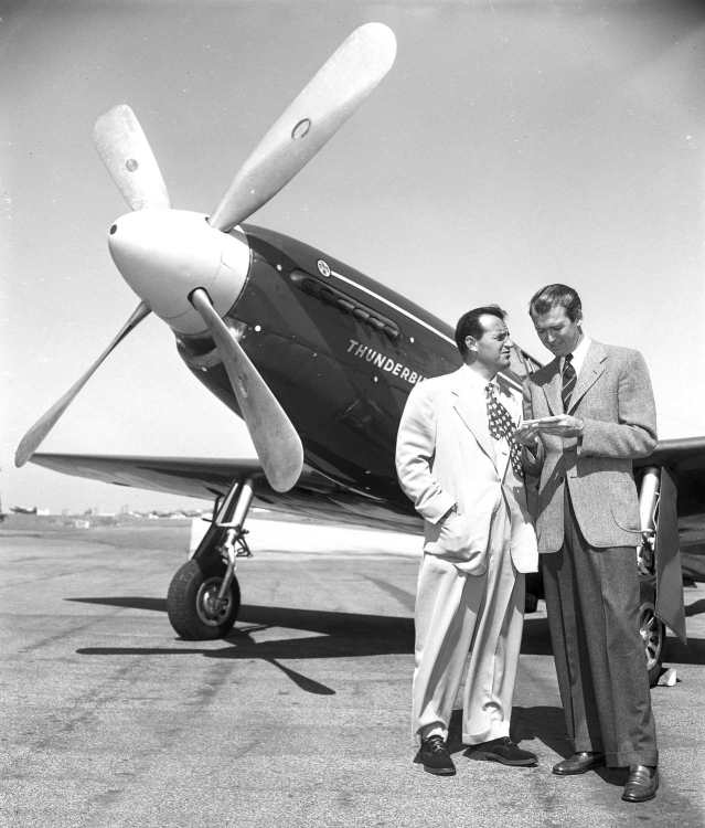 Jimmy Stewart with his pilot and plan "Thunderbird"