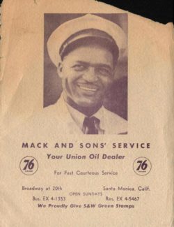 Advertisement for Santa Monica businessman Goodrich McNeal’s service station, 1950s