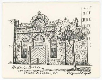 Notecard - drawing of a historic building in Santa Monica