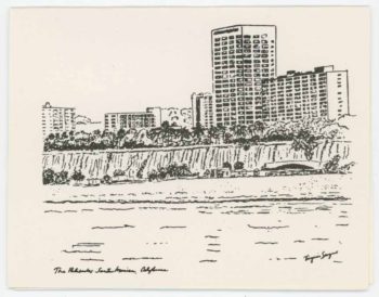 Notecard - drawing of Santa Monica bluffs, beach and ocean