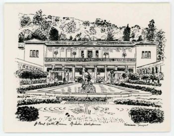 Notecard - drawing of J. Paul Getty Museum in Malibu