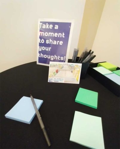 Table with post-it notes and pens