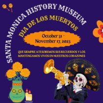 Day of the Dead graphic on purple with orange flowers