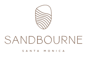 Sandbourne Hotel Santa Monica graphic logo. Brown text over white background.