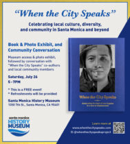 Event announcement showing blue book cover with photo montage of faces