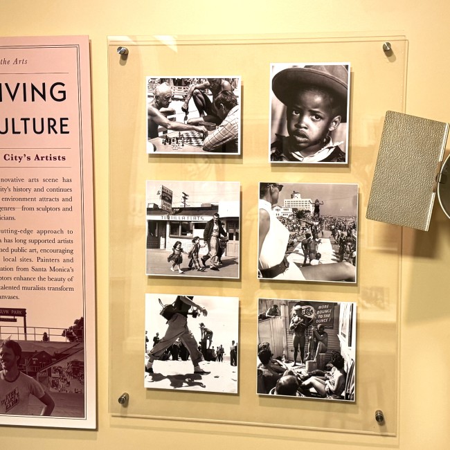 gallery photo for exhibits representign a town in the arts, black and white photos with text.