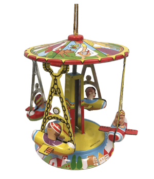 Yellow and red tin carousel toy