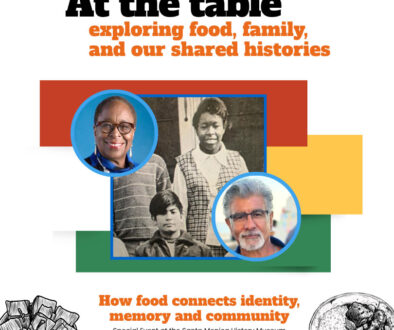 Event graphic for At the table: exploring food, family and our shared histories. Images of the speakers younger and present day